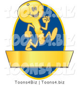 Vector Illustration of a Cartoon Running Gold Key Mascot Logo over a Blue Oval and Gold Banner by Mascot Junction