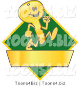 Vector Illustration of a Cartoon Running Gold Key Mascot Logo over a Green Diamond and Gold Banner by Mascot Junction