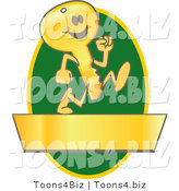 Vector Illustration of a Cartoon Running Gold Key Mascot Logo over a Green Oval and Gold Banner by Mascot Junction