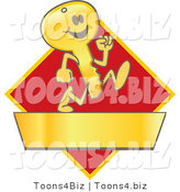 Vector Illustration of a Cartoon Running Gold Key Mascot Logo over a Red Diamond and Gold Banner by Toons4Biz