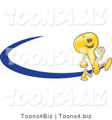 Vector Illustration of a Cartoon Running Gold Key Mascot Logo with a Blue Dash by Mascot Junction