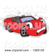 Vector Illustration of a Cartoon Sad Red Convertible Car Mascot After an Accident by Mascot Junction