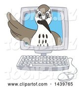 Vector Illustration of a Cartoon Sandpiper Bird School Mascot Emerging from a Computer Screen by Mascot Junction