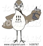 Vector Illustration of a Cartoon Sandpiper Bird School Mascot Holding a Cell Phone by Mascot Junction