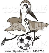 Vector Illustration of a Cartoon Sandpiper Bird School Mascot Playing Soccer by Mascot Junction