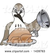 Vector Illustration of a Cartoon Sandpiper Bird School Mascot Serving a Roasted Thanksgiving Turkey by Toons4Biz