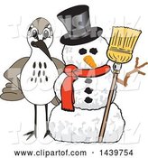 Vector Illustration of a Cartoon Sandpiper Bird School Mascot with a Snowman by Toons4Biz