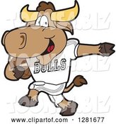 Vector Illustration of a Cartoon School Bull Mascot Athlete Playing Football by Mascot Junction