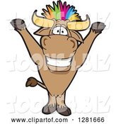 Vector Illustration of a Cartoon School Bull Mascot Cheering with Colorful Punk Hair by Mascot Junction