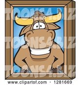 Vector Illustration of a Cartoon School Bull Mascot Portrait by Mascot Junction