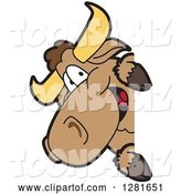 Vector Illustration of a Cartoon School Bull Mascot Smiling Around a Sign by Mascot Junction