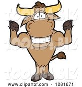 Vector Illustration of a Cartoon School Bull Mascot Standing and Flexing His Muscles by Mascot Junction