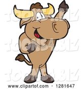 Vector Illustration of a Cartoon School Bull Mascot Standing and Holding up a Hoof by Mascot Junction