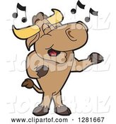 Vector Illustration of a Cartoon School Bull Mascot Standing and Singing by Mascot Junction