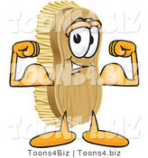Vector Illustration of a Cartoon Scrub Brush Mascot Flexing His Strong Bicep Arm Muscles by Mascot Junction
