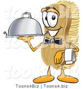 Vector Illustration of a Cartoon Scrub Brush Mascot Serving a Dinner Platter While Waiting Tables by Toons4Biz