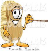 Vector Illustration of a Cartoon Scrub Brush Mascot Using a Pointer Stick to Point to the Right by Mascot Junction