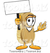 Vector Illustration of a Cartoon Scrub Brush Mascot Waving a Blank White Advertising Sign by Mascot Junction