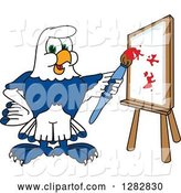 Vector Illustration of a Cartoon Seahawk Mascot Artist Painting on a Canvas by Mascot Junction