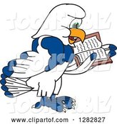 Vector Illustration of a Cartoon Seahawk Mascot Facing Right and Reading a Book by Mascot Junction