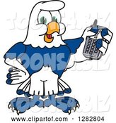 Vector Illustration of a Cartoon Seahawk Mascot Holding a Cell Phone by Toons4Biz