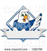 Vector Illustration of a Cartoon Seahawk Mascot over a Diamond and Blank Banner by Mascot Junction