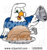 Vector Illustration of a Cartoon Seahawk Mascot Serving a Thanksgiving Turkey by Toons4Biz