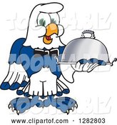 Vector Illustration of a Cartoon Seahawk Mascot Waiter Holding a Cloche Platter by Mascot Junction