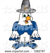 Vector Illustration of a Cartoon Seahawk Mascot Wearing a Thanksgiving Pilgrim Hat by Toons4Biz