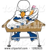 Vector Illustration of a Cartoon Seahawk Mascot Writing at a Desk by Toons4Biz