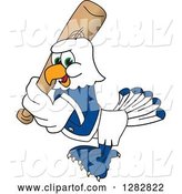Vector Illustration of a Cartoon Seahawk Sports Mascot Baseball Player Character Batting by Mascot Junction