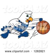 Vector Illustration of a Cartoon Seahawk Sports Mascot Dribbling a Basketball by Mascot Junction