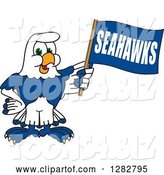 Vector Illustration of a Cartoon Seahawk Sports Mascot Holding a Flag by Mascot Junction