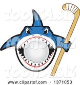 Vector Illustration of a Cartoon Shark School Mascot Biting a Ball and Holding a Stick by Mascot Junction