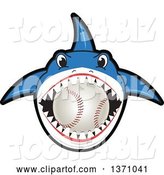 Vector Illustration of a Cartoon Shark School Mascot Biting a Baseball by Mascot Junction