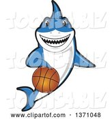 Vector Illustration of a Cartoon Shark School Mascot Dribbling a Basketball by Toons4Biz