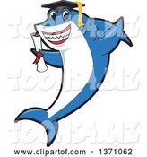 Vector Illustration of a Cartoon Shark School Mascot Graduate Holding a Diploma by Mascot Junction