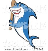 Vector Illustration of a Cartoon Shark School Mascot Holding a Baseball Bat by Mascot Junction