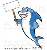 Vector Illustration of a Cartoon Shark School Mascot Holding a Blank Sign by Mascot Junction
