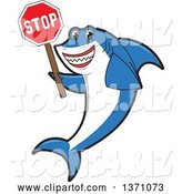 Vector Illustration of a Cartoon Shark School Mascot Holding a Stop Sign by Mascot Junction