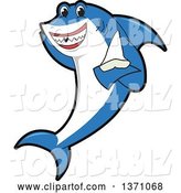 Vector Illustration of a Cartoon Shark School Mascot Holding a Tooth by Mascot Junction