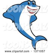 Vector Illustration of a Cartoon Shark School Mascot Leaning by Mascot Junction