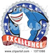 Vector Illustration of a Cartoon Shark School Mascot on an Excellence Badge by Toons4Biz