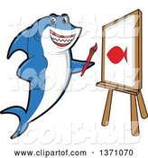 Vector Illustration of a Cartoon Shark School Mascot Painting a Fish on Canvas by Mascot Junction