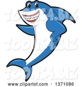 Vector Illustration of a Cartoon Shark School Mascot Pointing by Mascot Junction
