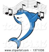 Vector Illustration of a Cartoon Shark School Mascot Singing by Mascot Junction
