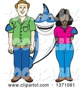 Vector Illustration of a Cartoon Shark School Mascot Standing with Student Parents by Toons4Biz
