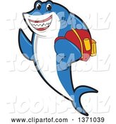 Vector Illustration of a Cartoon Shark School Mascot Student Wearing a Backpack by Mascot Junction