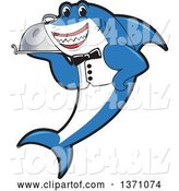Vector Illustration of a Cartoon Shark School Mascot Waiter Holding a Cloche Platter by Mascot Junction