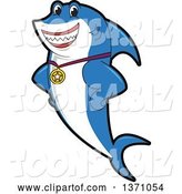 Vector Illustration of a Cartoon Shark School Mascot Wearing a Sports Medal by Mascot Junction